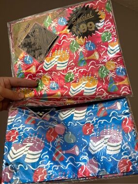 Set of 2 Birthday Metallized Gift Wrap Sheets Vintage New Oldstock NOS